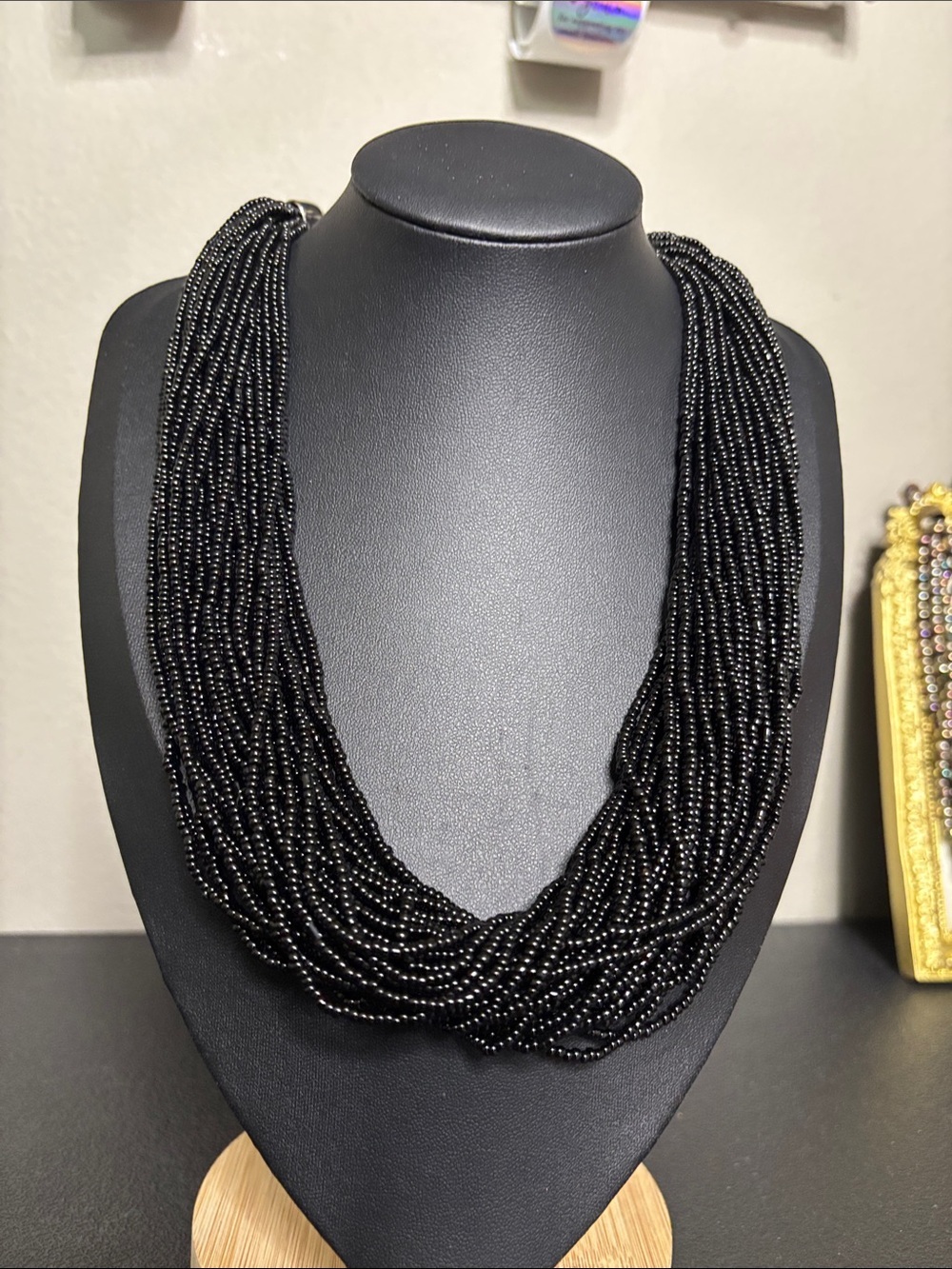 You and I Elegant Chunky Black Multi-Strand Glass Seed Bead Necklace